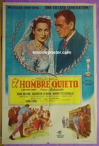 C657 QUIET MAN Argentinean movie poster '51 John Wayne, Maureen O'Hara