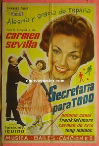 C683 SECRETARIA PARA TODO Argentinean movie poster '58 Carmen Sevilla