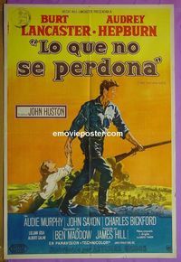 C729 UNFORGIVEN Argentinean movie poster '60 Lancaster, Hepburn