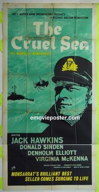 C020 CRUEL SEA English three-sheet movie poster '53 Jack Hawkins, WWII!