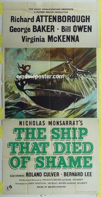 C033 SHIP THAT DIED OF SHAME English three-sheet movie poster '55 Attenborough