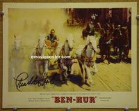 K603 BEN HUR personally signed (autographed) lobby card #5 '60 Heston in chariot race!