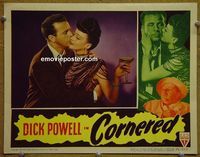 K737 CORNERED lobby card '46 Dick Powell smooches babe!
