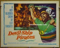K115 DEVIL-SHIP PIRATES title lobby card '64 Christopher Lee