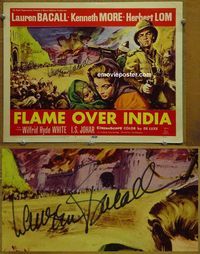 K469 FLAME OVER INDIA personally signed (autographed) title lobby card '60 Lauren Bacall