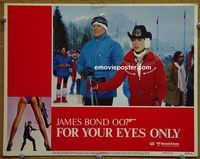 K875 FOR YOUR EYES ONLY lobby card #1 '81 Moore as Bond skiing!