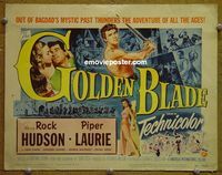 K169 GOLDEN BLADE title lobby card '53 Rock Hudson, Piper Laurie