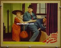 L346 NOTHING BUT TROUBLE lobby card #3 '45 Laurel & Hardy