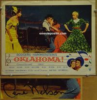 K482 OKLAHOMA personally signed (autographed) lobby card #3 '56 Gene Nelson
