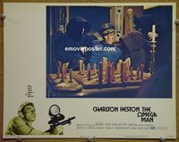 L358 OMEGA MAN lobby card #3 '71 Charlton Heston playing chess!