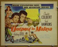 K295 OUTPOST IN MALAYA title lobby card '52 Claudette Colbert