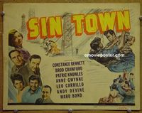 K354 SIN TOWN title lobby card '42 Constance Bennett, Crawford