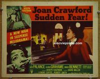 L636 SUDDEN FEAR lobby card #8 '52 Joan Crawford on train!