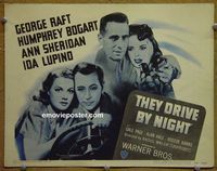 K396 THEY DRIVE BY NIGHT title lobby card R48 Humphrey Bogart, Raft