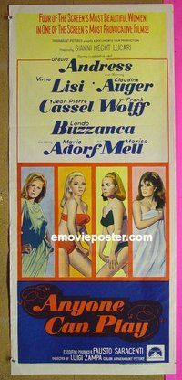 p049 ANYONE CAN PLAY Australian daybill movie poster '68 Andress, Virna Lisi