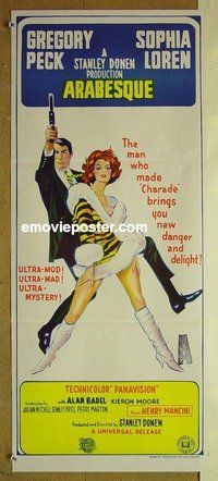 p057 ARABESQUE Australian daybill movie poster '66 Gregory Peck, Loren