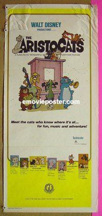 p061 ARISTOCATS Aust daybill R80 Walt Disney feline jazz musical cartoon, great image!