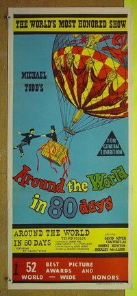 p064 AROUND THE WORLD IN 80 DAYS Australian daybill poster '57 all-stars, around-the-world epic!