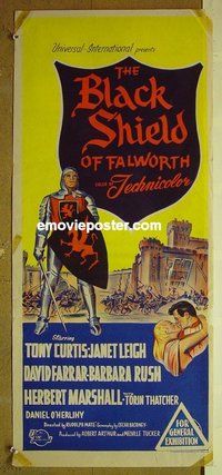 p101 BLACK SHIELD OF FALWORTH Australian daybill movie poster '54 Curtis