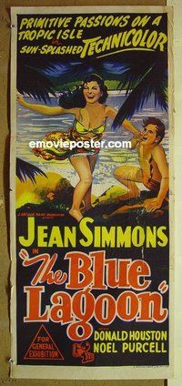 p109 BLUE LAGOON Australian daybill movie poster R50s Jean Simmons