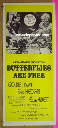 p128 BUTTERFLIES ARE FREE Australian daybill movie poster '72 Goldie Hawn