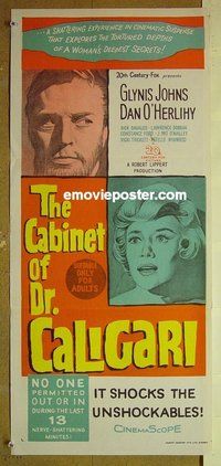 p130 CABINET OF CALIGARI Australian daybill movie poster '62 Glynis Johns