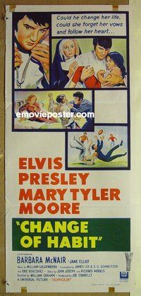 p157 CHANGE OF HABIT Australian daybill movie poster '69 Elvis Presley, Moore