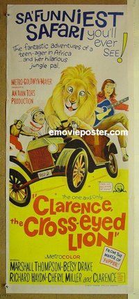p170 CLARENCE THE CROSS-EYED LION Australian daybill movie poster '65