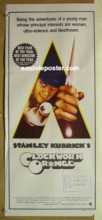 p171 CLOCKWORK ORANGE Australian daybill movie poster '72 Stanley Kubrick