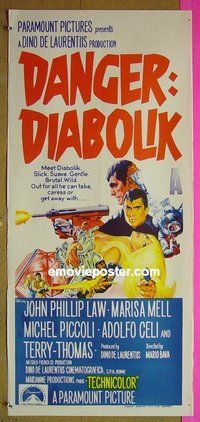 p203 DANGER DIABOLIK Australian daybill movie poster '68 Mario Bava