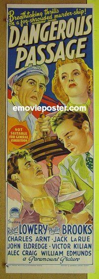 p204 DANGEROUS PASSAGE Australian daybill movie poster '44 Lowery, Brooks