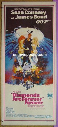 p225 DIAMONDS ARE FOREVER Australian daybill movie poster '71 Sean Connery