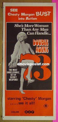 p237 DOUBLE AGENT 73 Australian daybill movie poster '74 Chesty Morgan!
