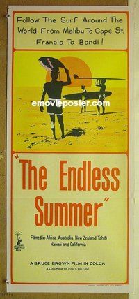p249 ENDLESS SUMMER Australian daybill movie poster '67 surfing classic!
