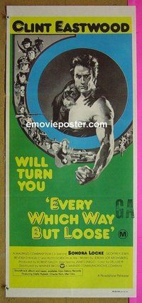 p255 EVERY WHICH WAY BUT LOOSE Australian daybill movie poster '78 Eastwood