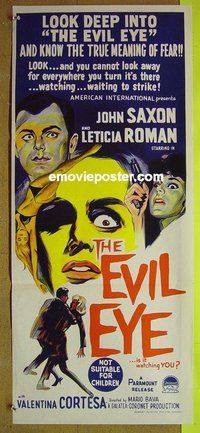 p258 EVIL EYE Australian daybill movie poster '64 Saxon, Mario Bava