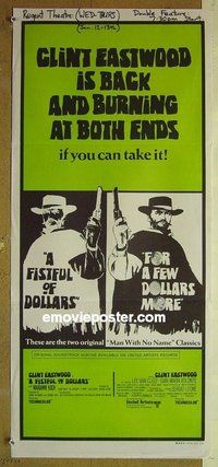 p273 FISTFUL OF DOLLARS/FOR A FEW DOLLARS MORE Australian daybill movie poster '69