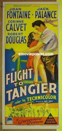 p281 FLIGHT TO TANGIER Australian daybill movie poster '53 Fontaine, Palance