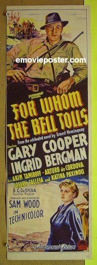 p289 FOR WHOM THE BELL TOLLS #1 Australian daybill movie poster '43 Cooper