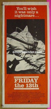 p303 FRIDAY THE 13th Australian daybill movie poster '80 horror classic!