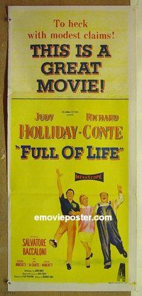 p309 FULL OF LIFE Australian daybill movie poster '57 Judy Holliday, Conte