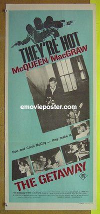 p319 GETAWAY Australian daybill movie poster '72 S. McQueen, Ali McGraw
