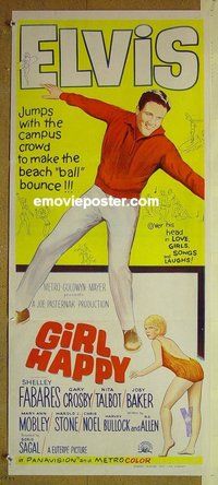 p323 GIRL HAPPY Australian daybill movie poster '65 Elvis, rock 'n' roll