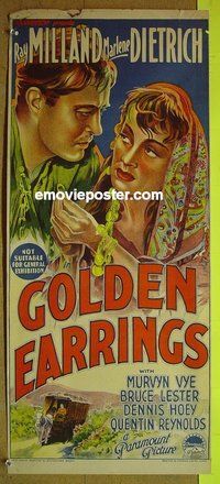 p331 GOLDEN EARRINGS Australian daybill movie poster '47 Marlene Dietrich