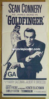 p332 GOLDFINGER New Zealand daybill movie poster R80s Connery as Bond