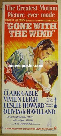 p333 GONE WITH THE WIND Australian daybill movie poster R74 Gable, Leigh