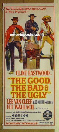 p335 GOOD, THE BAD & THE UGLY Australian daybill movie poster '68 Eastwood