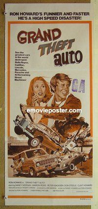 p342 GRAND THEFT AUTO Australian daybill movie poster '77 Ron Howard