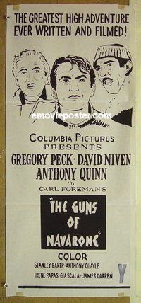 p352 GUNS OF NAVARONE New Zealand daybill movie poster R70s Gregory Peck