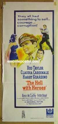 p364 HELL WITH HEROES Australian daybill movie poster '68 Rod Taylor